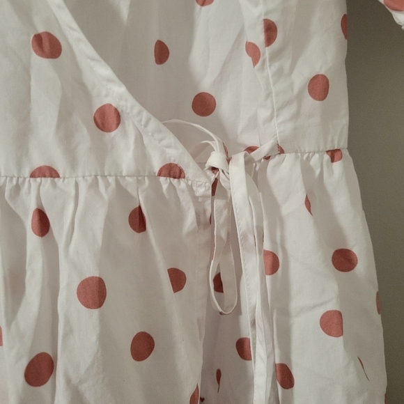 J.crew White Polka Dot V-Neck puff Sleeve Poplin Wrap mini Dress. - Picture 7 of 12